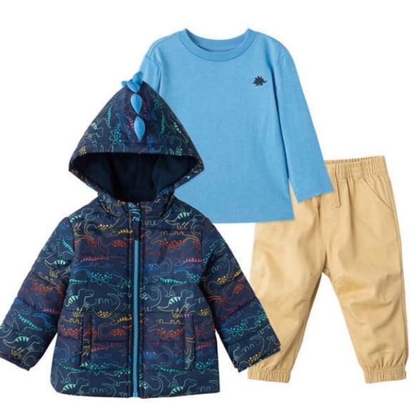 Little Me Boy’s Jacket Dinosaur Fleece Set Navy Khaki Size 18 Months NWT - Picture 2 of 4